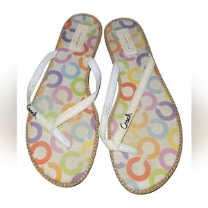 Coach Devlynn Women's Thong Flip Flop Multicolor Patterned Sandals Sz 8